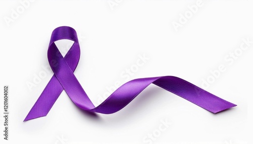 Purple ribbon isolated on white, symbolizing for Domestic violence, Pancreatic cancer, Alzheimer's disease, Epilepsy, Animal abuse, Overdose awareness.	