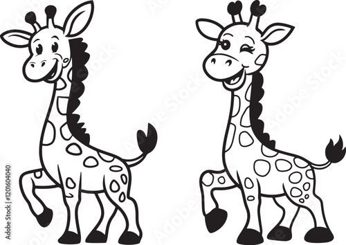 Adorable Cartoon Giraffes in Black and White