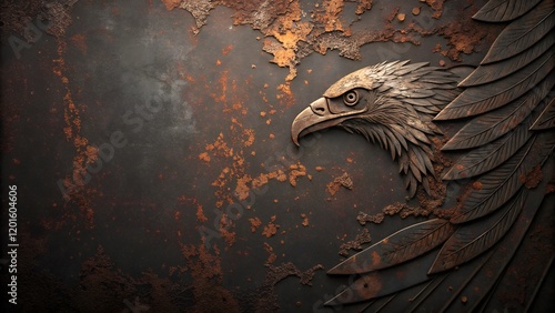 Adler Relief auf rostigem Hintergrund aus Metall - Kopf des Adlers als Symbolik - Grunge Textur mit Rost - Militär und Politik 