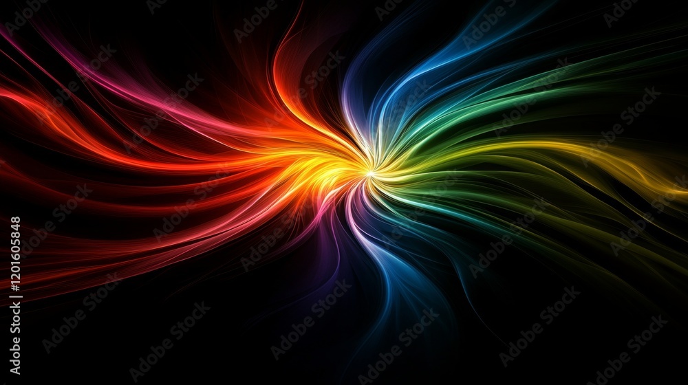 Obraz premium Abstract background with a focus on colorful streaks of light radiating from a central point.