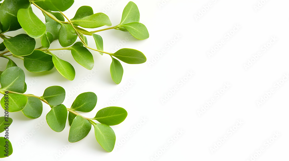 Lush green leaves border on white background; ideal for website header or invitation Lush green leaves border on white background; ideal for website header or invitation