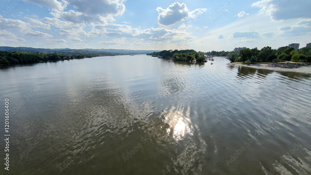Fototapeta premium landscape by the Danube river in spring, in Novi Sad