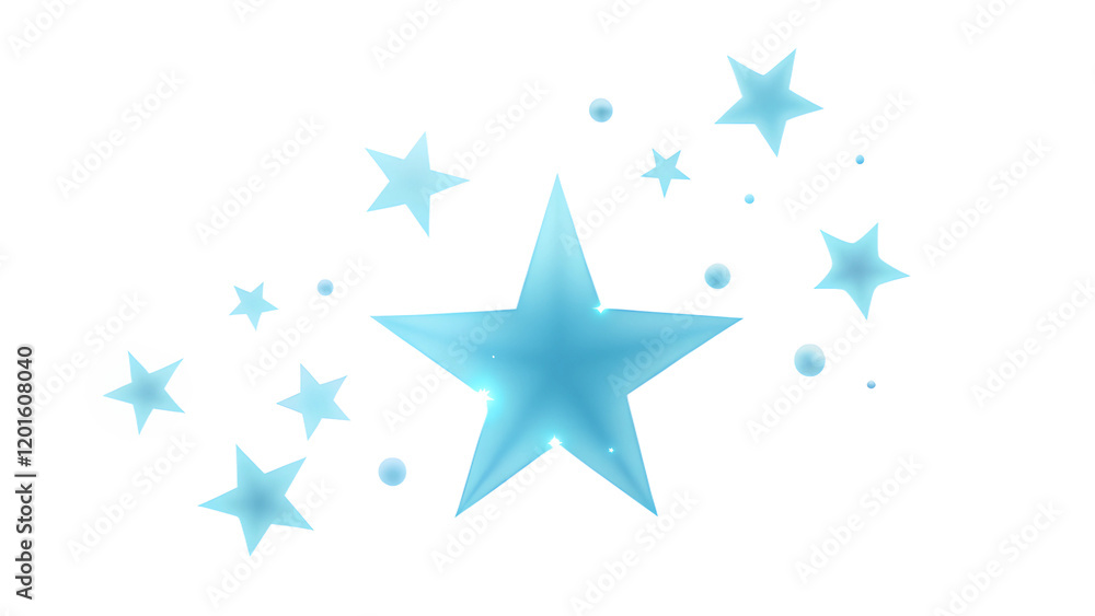Obraz premium Colorful blue star shapes twinkle against a white background, creating a whimsical and inviting atmosphere for design projects and celebrations