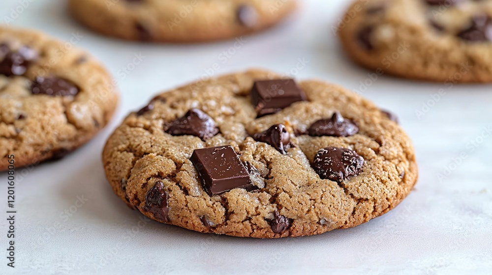 Delicious chocolate chip cookies on marble, close-up. Food photography for recipes or blogs Delicious chocolate chip cookies on marble, close-up. Food photography for recipes or blogs