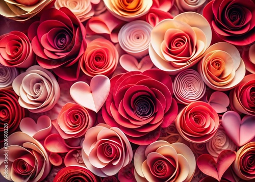 Valentine's Day Paper Cut Roses: Romantic Floral Heart Decoration Stock Photo