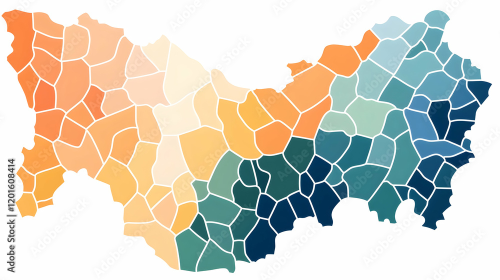 Regional data visualization map showing diverse geographic areas and population distribution; useful for presentations Regional data visualization map showing diverse geographic areas and population distribution; useful for presentations
