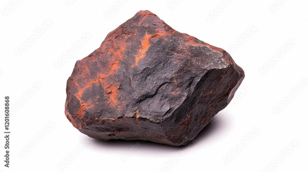 Rough Hematite Specimen, Isolated on White Background, Geology, Science Education Rough Hematite Specimen, Isolated on White Background, Geology, Science Education