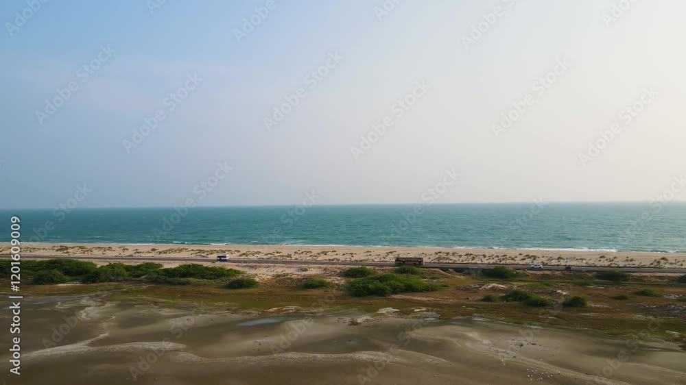 Breathtaking aerial drone shot capturing the unique landscape of Dhanushkodi, where land meets sea. Breathtaking aerial drone shot capturing the unique landscape of Dhanushkodi, where land meets sea.