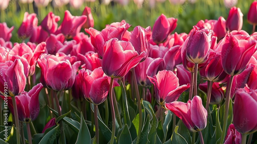 Fototapeta premium Field of vibrant pink tulips