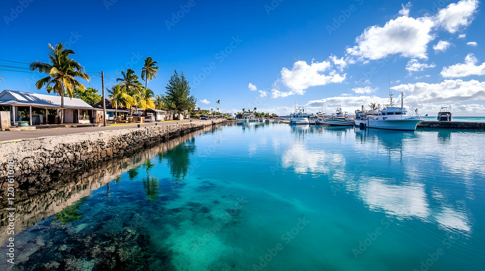 Tropical harbor boats sunny day clear water travel postcard Tropical harbor boats sunny day clear water travel postcard