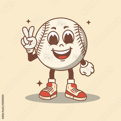 Wall Mural Vector illustration of cartoon character, retro baseball with funny face, and ch