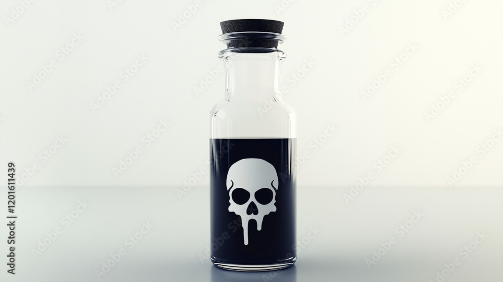 Fototapeta premium Glass poison bottle featuring a dripping skull icon, representing danger and hazardous materials