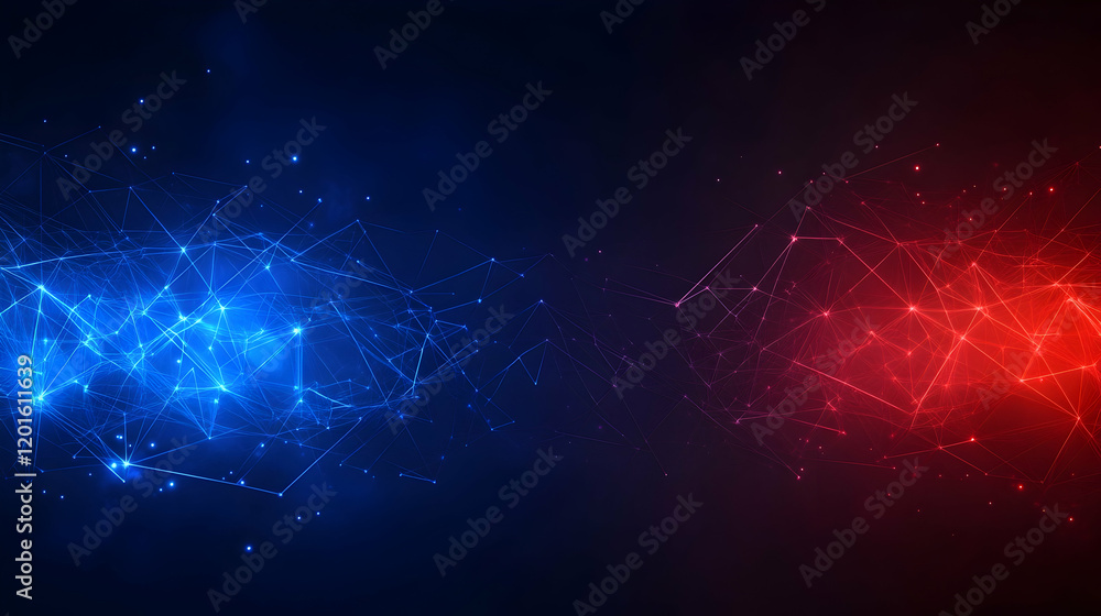 Obraz premium Abstract blue and red network connection, digital technology background