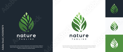 Nature leaf drop logo design. Nature leaf water logo template.