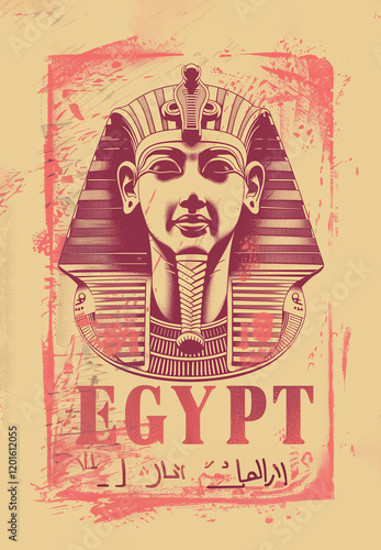 Egypt tourist print label with pharaoh Tutankhamun for travel sticker or postage stamp.