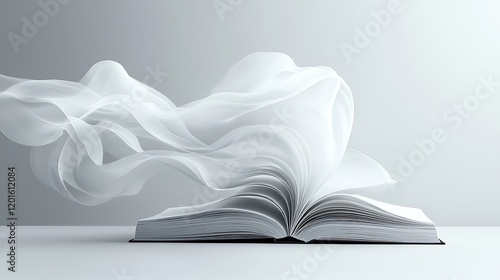 Open book, magical pages flowing, knowledge, imagination, education, concept, studio background