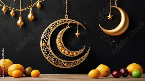 Ramadan golden moon decor for moeslim photo