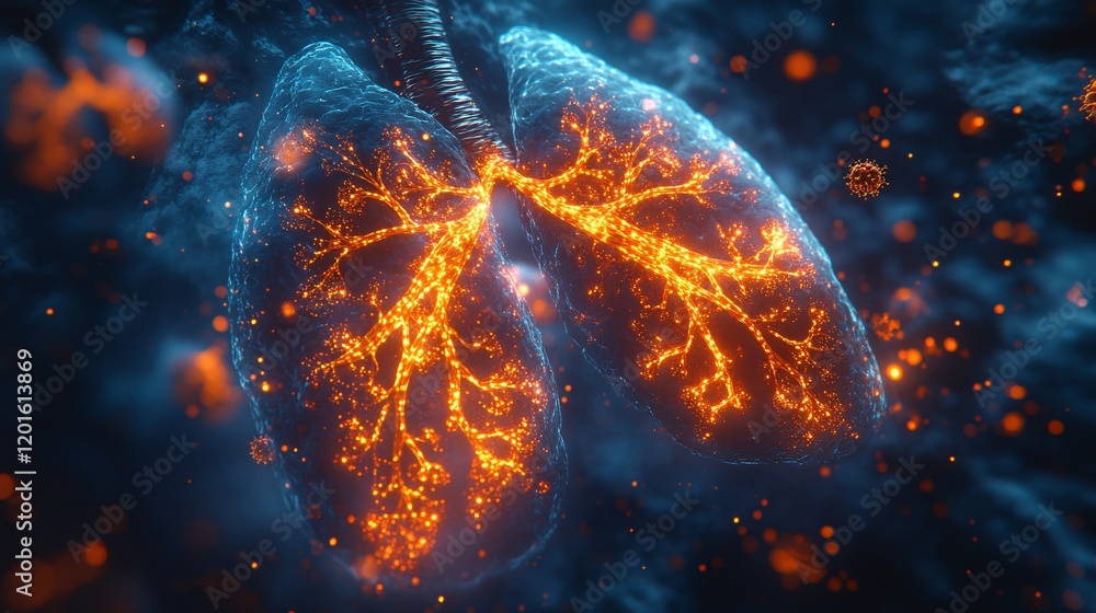 Glowing Holographic Projection of Lungs and Infection Glowing Holographic Projection of Lungs and Infection