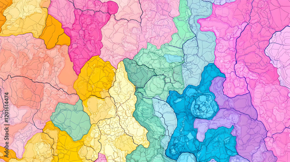Colorful abstract map of a region, showing diverse territories. Useful for presentations or educational materials Colorful abstract map of a region, showing diverse territories. Useful for presentations or educational materials