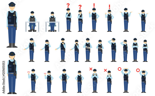 フラットイラスト：警察官正面