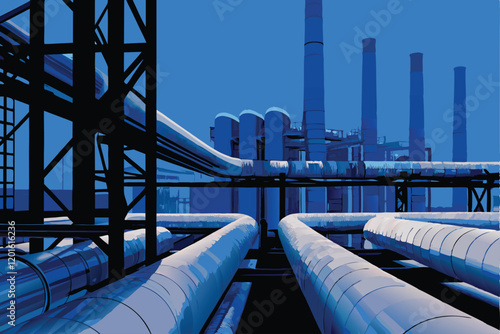 A sprawling industrial landscape dominated by interconnected pipelines, showcasing the complex infrastructure of a modern manufacturing facility.