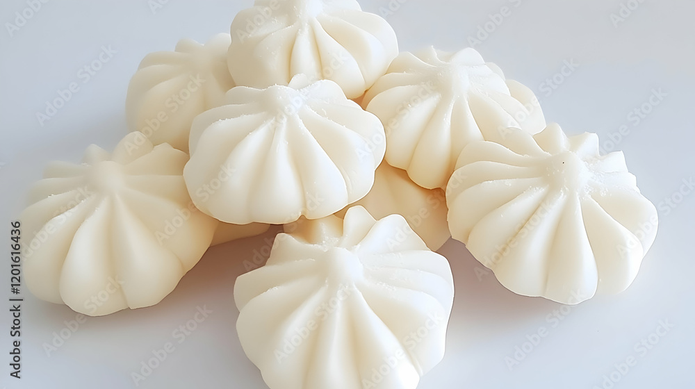Creamy white meringue cookies on white background, perfect for dessert recipes and food blogs Creamy white meringue cookies on white background, perfect for dessert recipes and food blogs