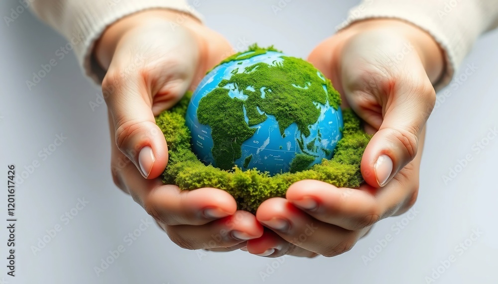 Earth held gently in hands representing care for the planet and environmental protection Earth held gently in hands representing care for the planet and environmental protection