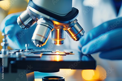 healthcare professional using a microscope for tissue diagnostics, bright and airy lab environment, neutral tones