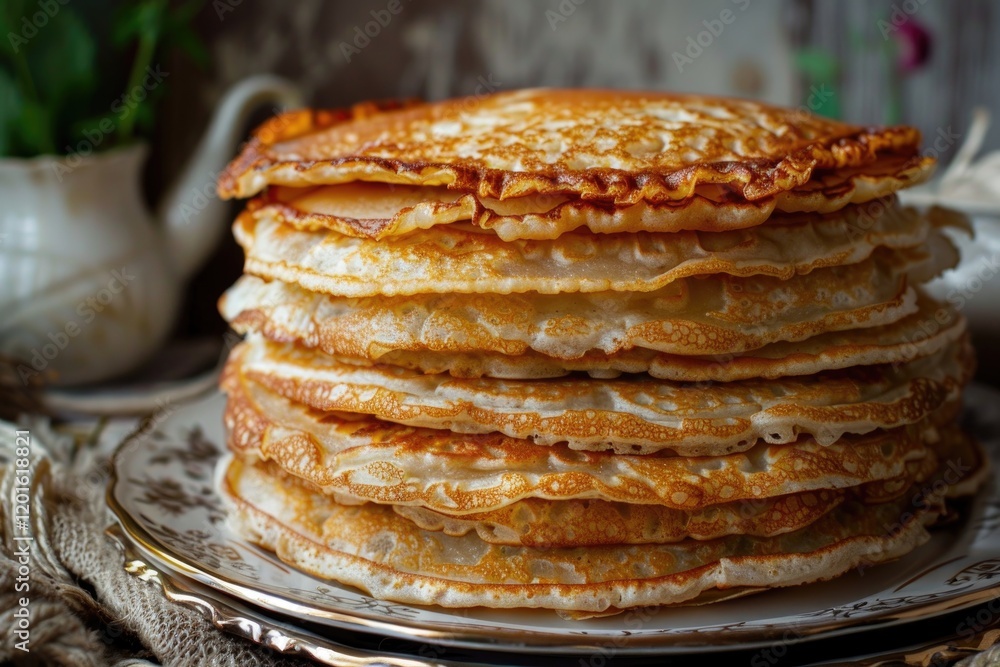 Stack of Delicious Homemade Pancakes on Rustic Wooden Table Stack of Delicious Homemade Pancakes on Rustic Wooden Table