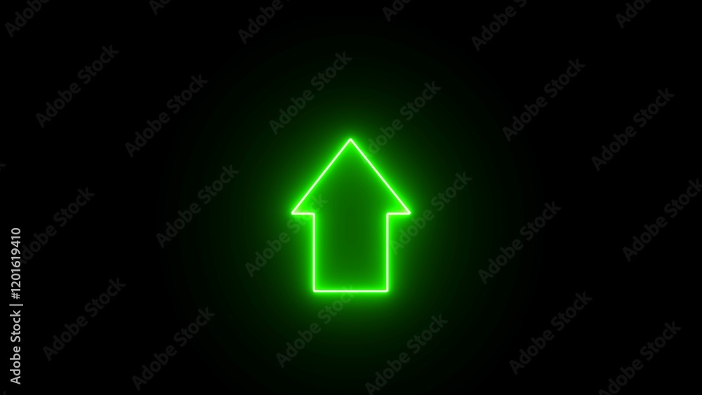 Green color up arrow direction icon illumination. abstract arrow icon. Glowing neon up direction arrow icon illumination. Green color up arrow direction icon illumination. abstract arrow icon. Glowing neon up direction arrow icon illumination.