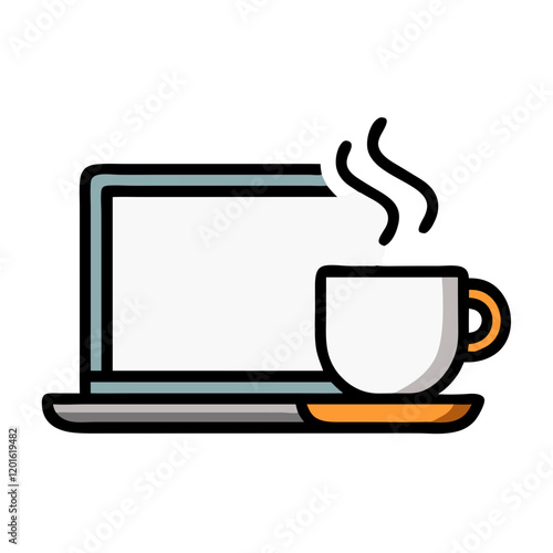 Laptop and Coffee Cup Icon Representing Productivity and Remote Work Concept