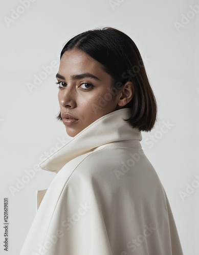 Cream Coat Fashion Model Back View Minimalist Style