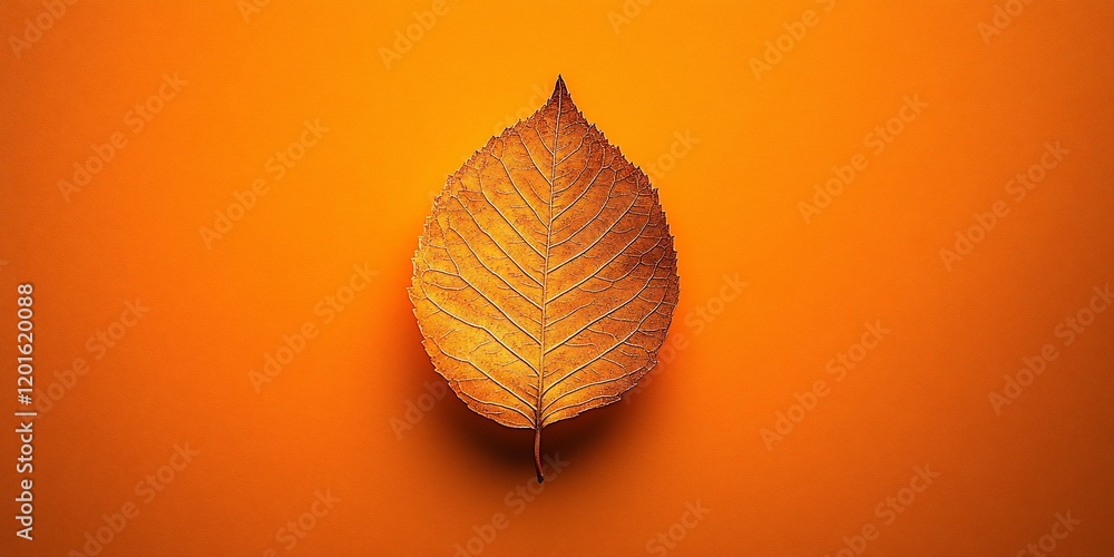 Autumn leaf on orange background, fall nature Autumn leaf on orange background, fall nature