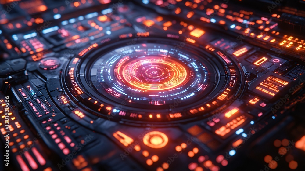 Futuristic Control Panel with Glowing Lights and Patterns Futuristic Control Panel with Glowing Lights and Patterns