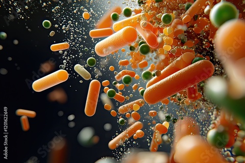 microscope capturing intricate details of bacterial structures, scientific setting, simple background