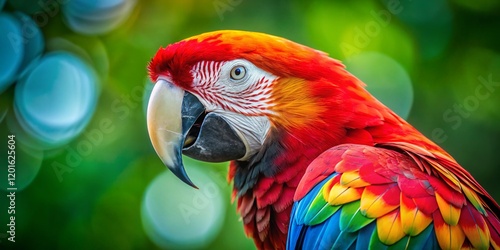 Vibrant Macaw Parrot Close-up: Colorful Bird with Copy Space for Text or Logo photo