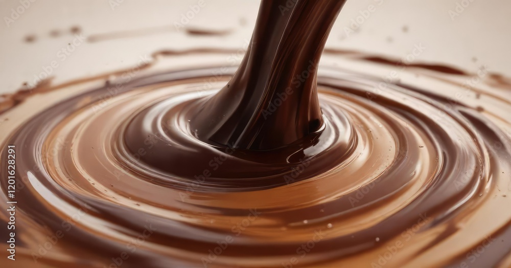 Chocolate swirl on the surface of a creamy liquid in a glass, ice cream, whipped cream Chocolate swirl on the surface of a creamy liquid in a glass, ice cream, whipped cream