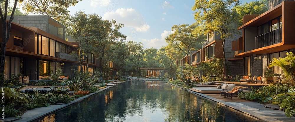 Obraz premium Luxurious resort villas with a tranquil pool.