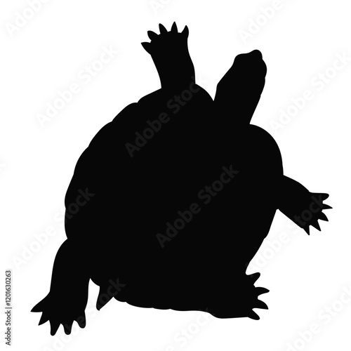 turtle crawling top view black silhouette vector