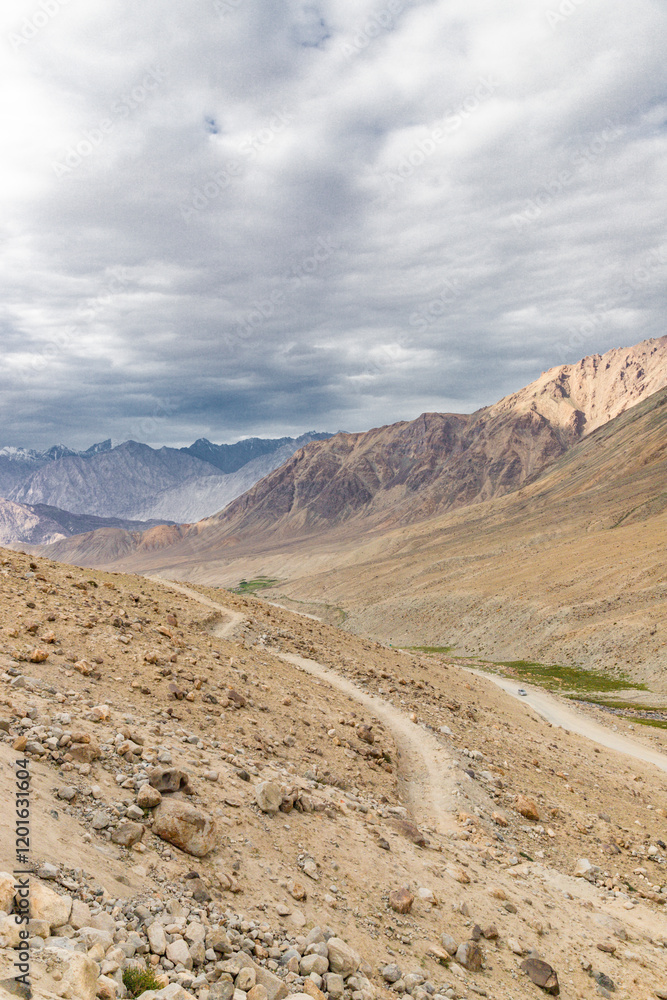 View of beautiful himalayan mountains at khardungla pass, passing through the khardung la road is the world's highest motorable road in ladakh, India. View of beautiful himalayan mountains at khardungla pass, passing through the khardung la road is the world's highest motorable road in ladakh, India.