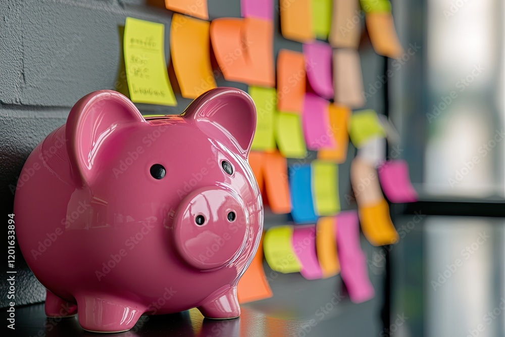 emergency fund highlighted by savings targets displayed on post-it notes and a piggy bank against a plain backdrop emergency fund highlighted by savings targets displayed on post-it notes and a piggy bank against a plain backdrop