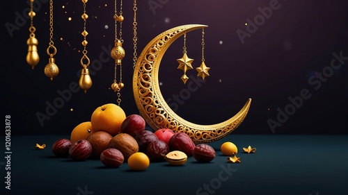 Ramadan golden moon decor for moeslim photo