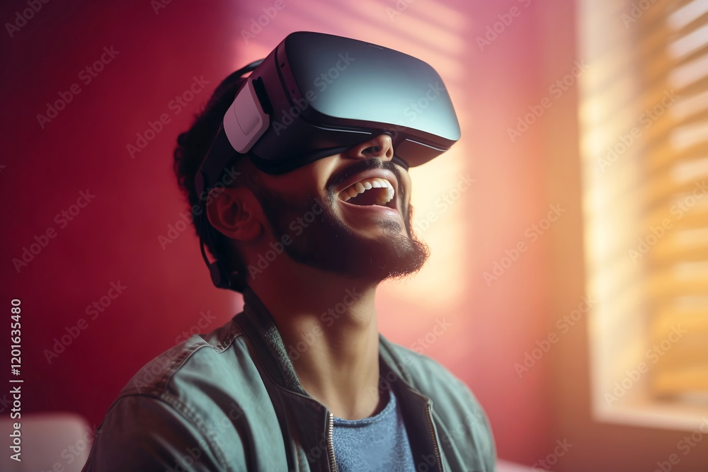 man uses virtual reality glasses. Guy looking in 3D VR goggles. Modern high technologies in the field of entertainment. man uses virtual reality glasses. Guy looking in 3D VR goggles. Modern high technologies in the field of entertainment.