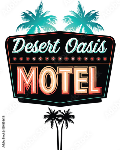 A vintage motel sign poster with a neon-inspired font, featuring a stylized image of a palm tree and the words "Motel Paradise".