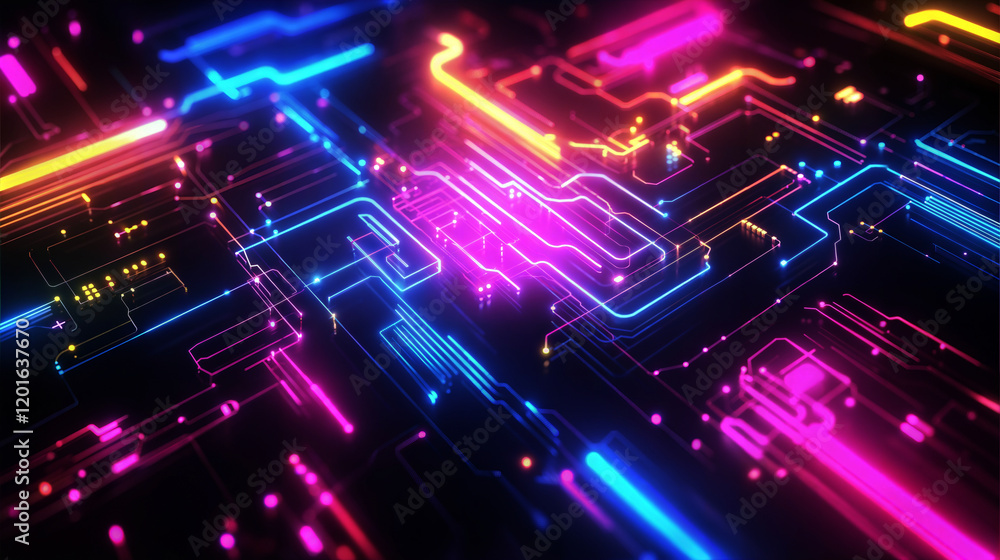 Bright neural network with abstract design, abstract lines, neon light, artificial intelligence advertising Bright neural network with abstract design, abstract lines, neon light, artificial intelligence advertising