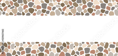 Cobblestone seamless border, stone texture. Vector abstract repeat rock frame