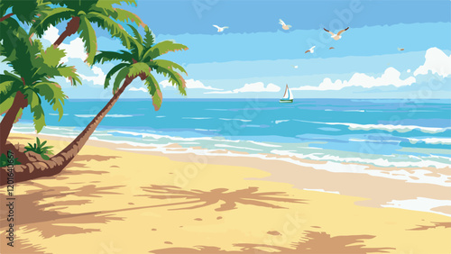 Tropical Beach Paradise Vector Illustration