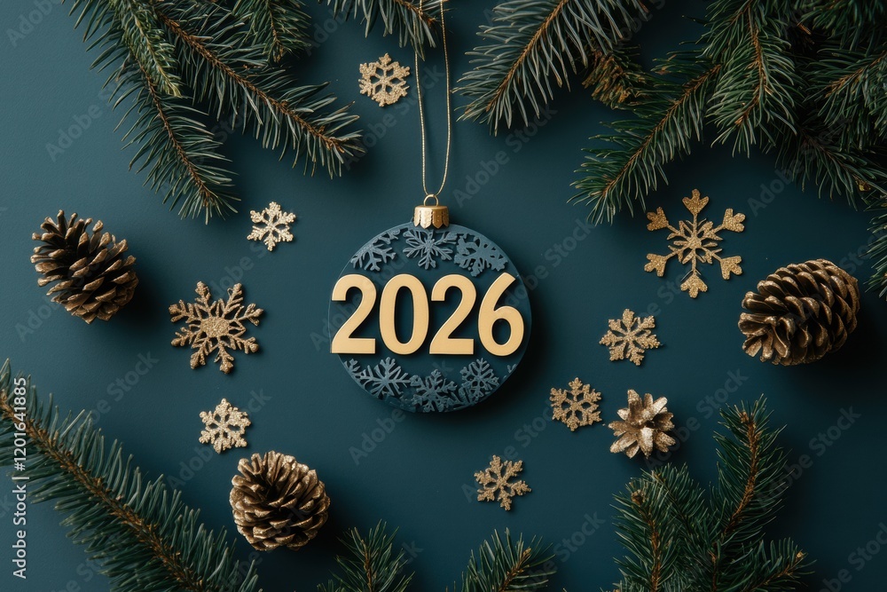 A Christmas ornament with the number 2016 on it is surrounded by pine cones A Christmas ornament with the number 2016 on it is surrounded by pine cones