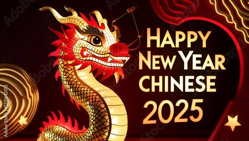 A vibrant Chinese dragon celebrating the New Year, symbolizing joy and prosperity for 2025