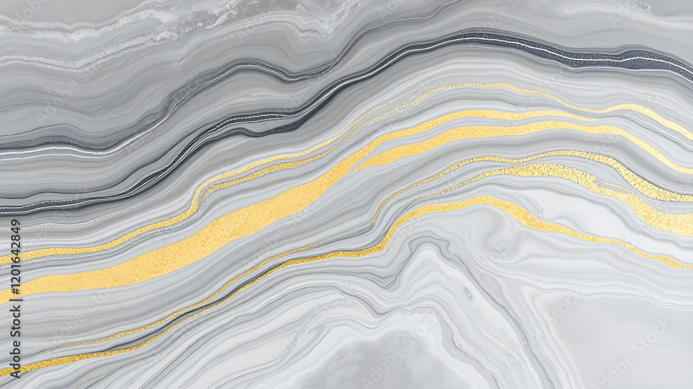 Minimalistic abstract oil painting grey marble with golden stripes and golden sand smooth textural alabaster paste volumetric waves curved lines. Generative AI Minimalistic abstract oil painting grey marble with golden stripes and golden sand smooth textural alabaster paste volumetric waves curved lines. Generative AI